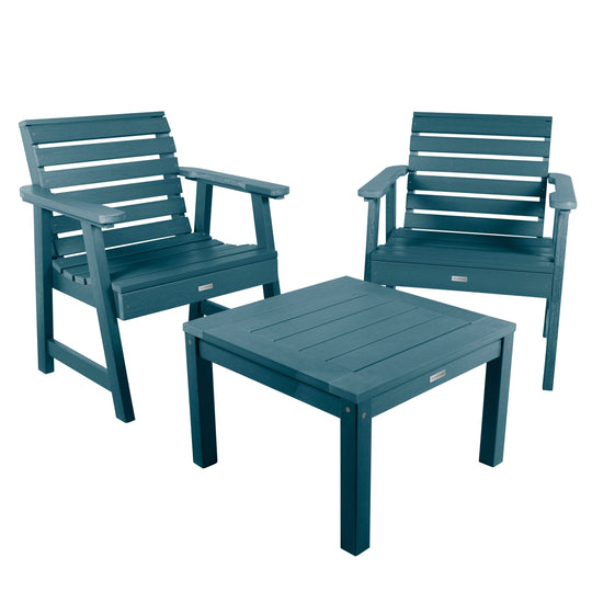 2 Weatherly Garden Chairs with Square Side Table Kitted Sets Highwood USA Nantucket Blue 