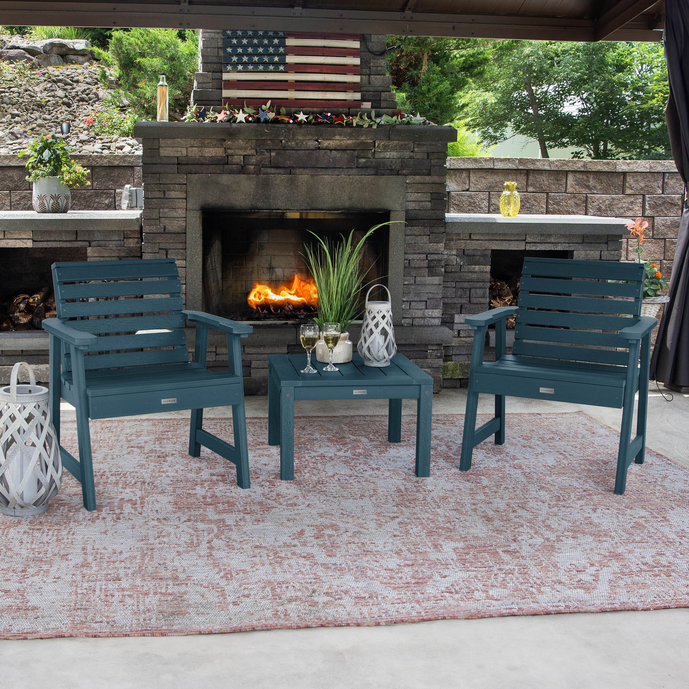 2 Weatherly Garden Chairs with Square Side Table Kitted Sets Highwood USA 