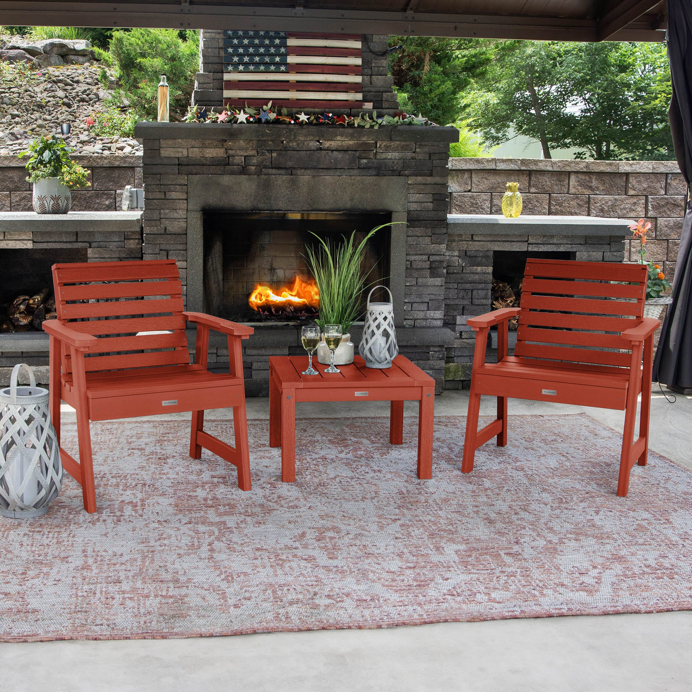 2 Weatherly Garden Chairs with Square Side Table Kitted Sets Highwood USA 