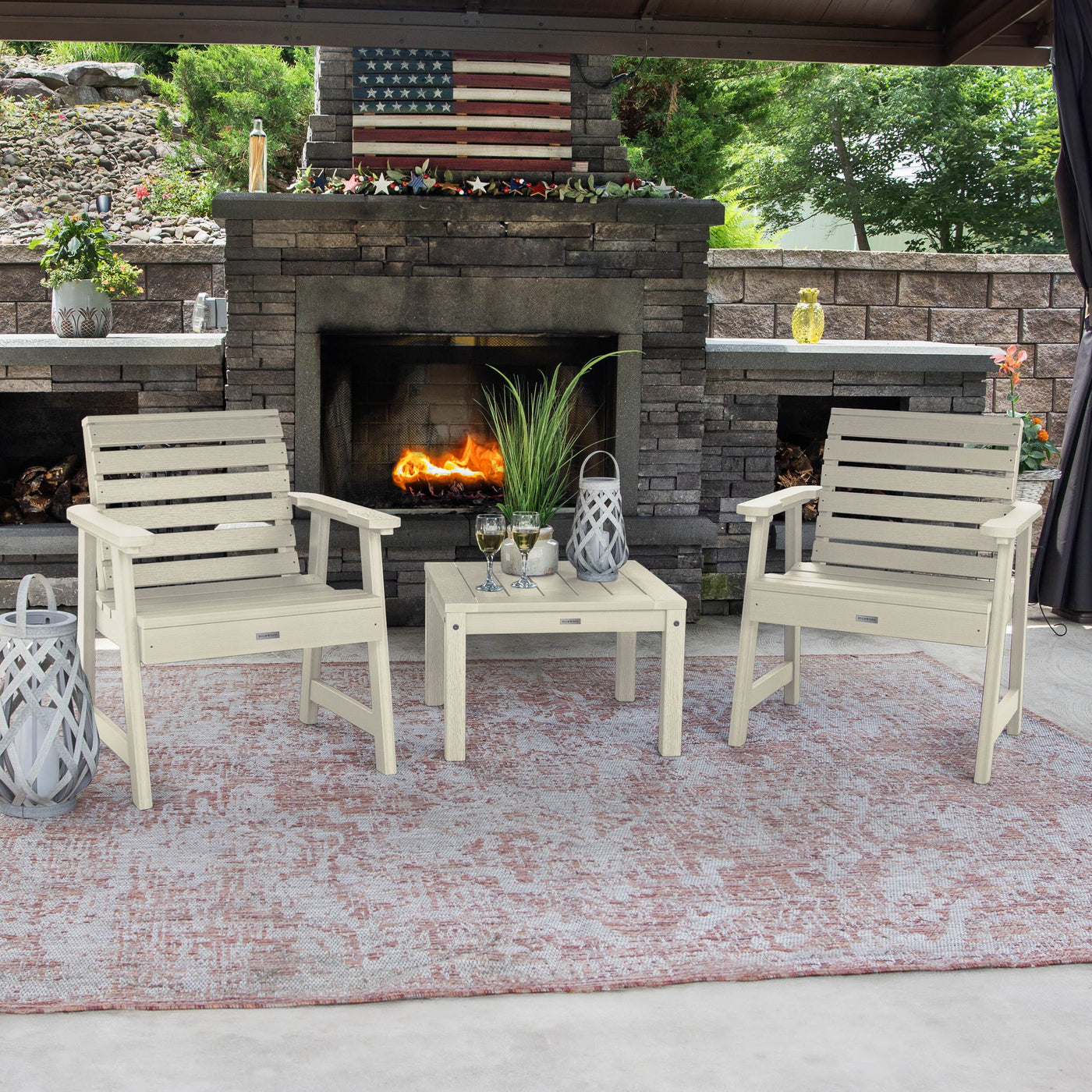 2 Weatherly Garden Chairs with Square Side Table Kitted Sets Highwood USA 