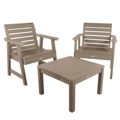 2 Weatherly Garden Chairs with Square Side Table Kitted Sets Highwood USA Woodland Brown 