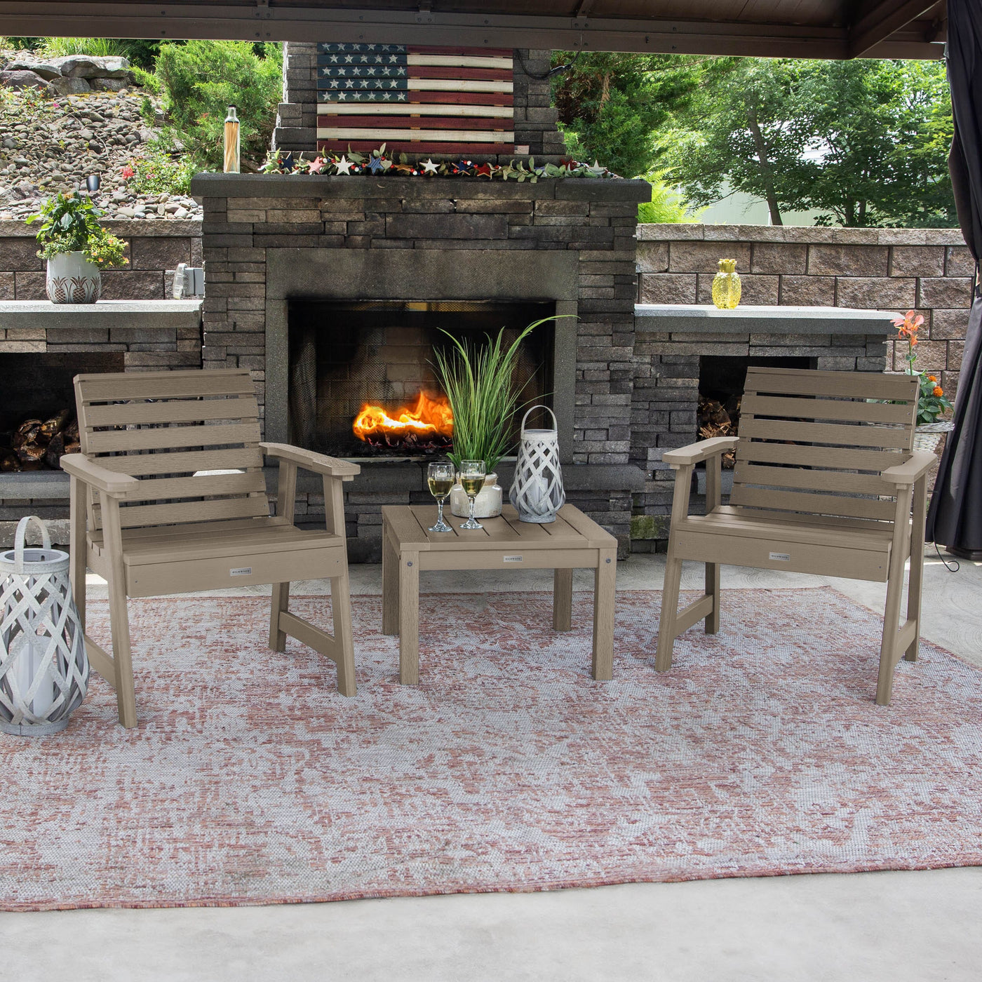 2 Weatherly Garden Chairs with Square Side Table Kitted Sets Highwood USA 