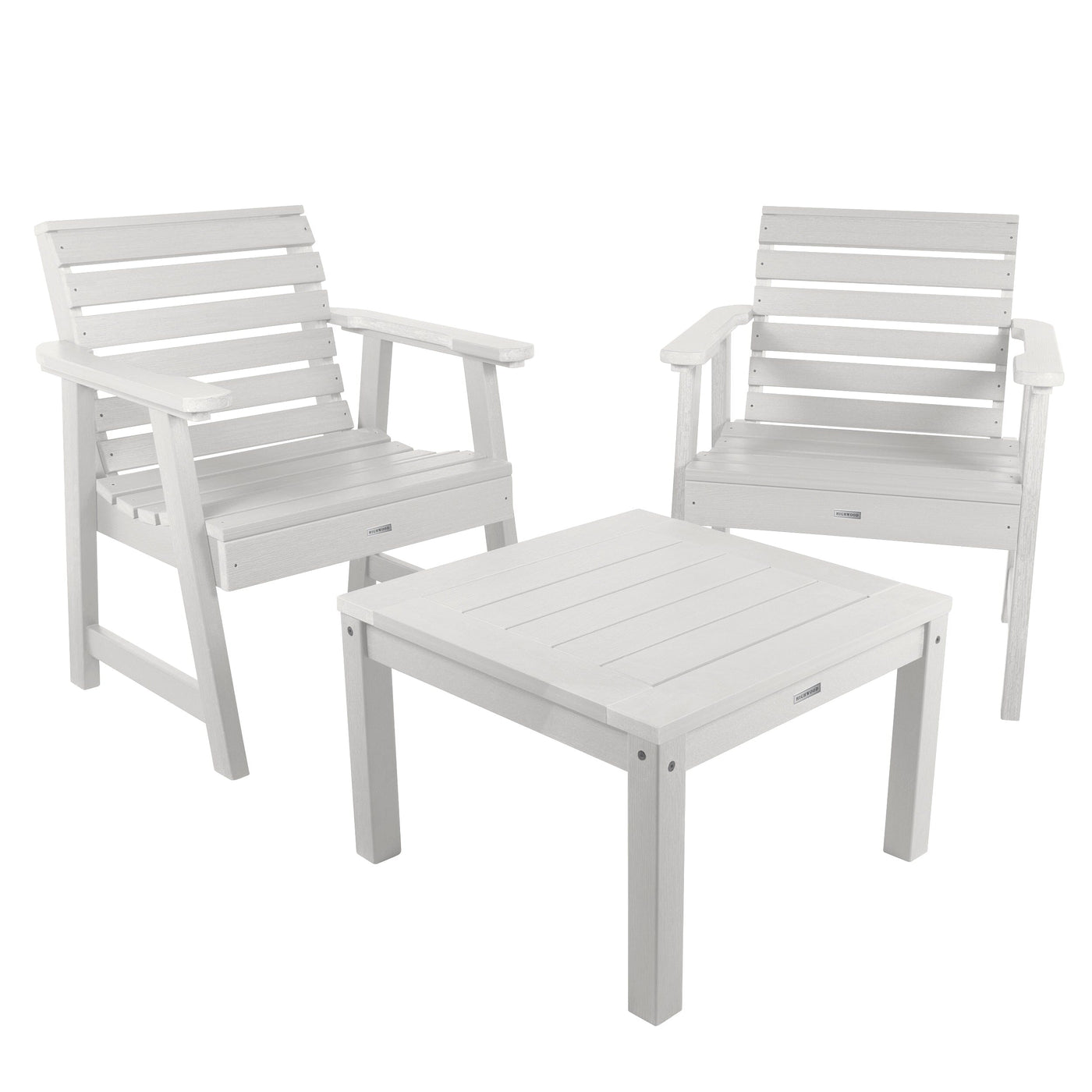 2 Weatherly Garden Chairs with Square Side Table Kitted Sets Highwood USA White 