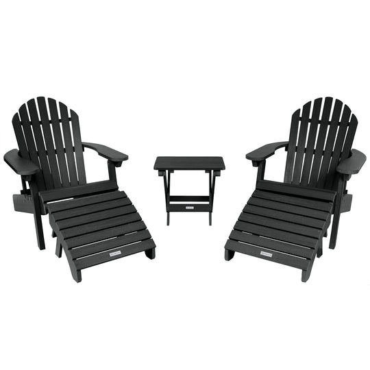 2 Hamilton Adirondack Chairs, 2 Ottomans & Side Table Kitted Sets Highwood USA Black 