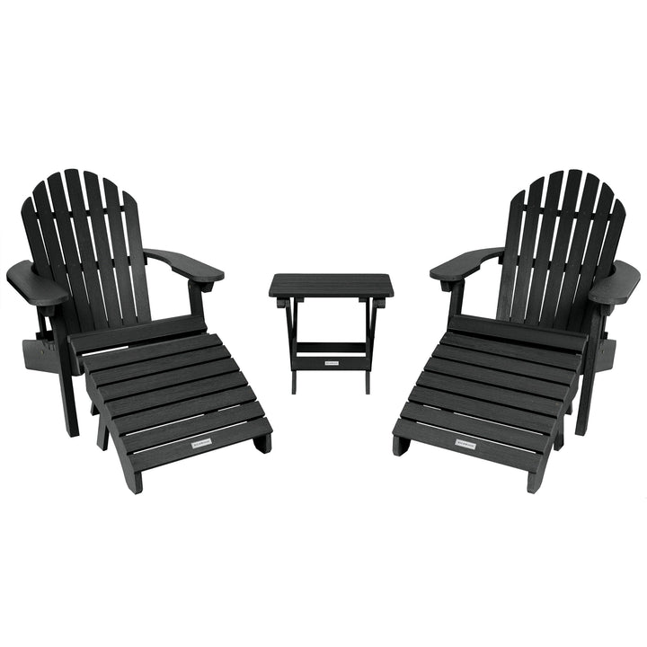 2 Hamilton Adirondack Chairs, 2 Ottomans & Side Table Kitted Sets Highwood USA Black 
