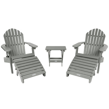 2 Hamilton Adirondack Chairs, 2 Ottomans & Side Table Kitted Sets Highwood USA Coastal Teak 