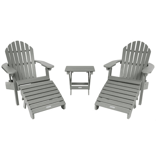 2 Hamilton Adirondack Chairs, 2 Ottomans & Side Table Kitted Sets Highwood USA Coastal Teak 