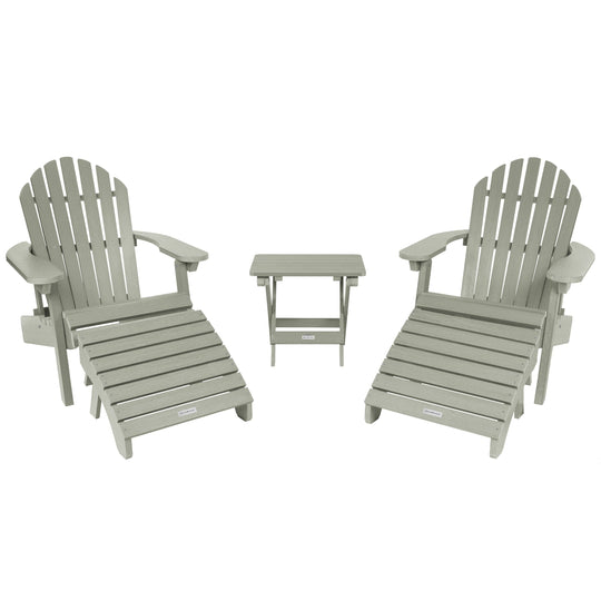 2 Hamilton Adirondack Chairs, 2 Ottomans & Side Table Kitted Sets Highwood USA Eucalyptus 