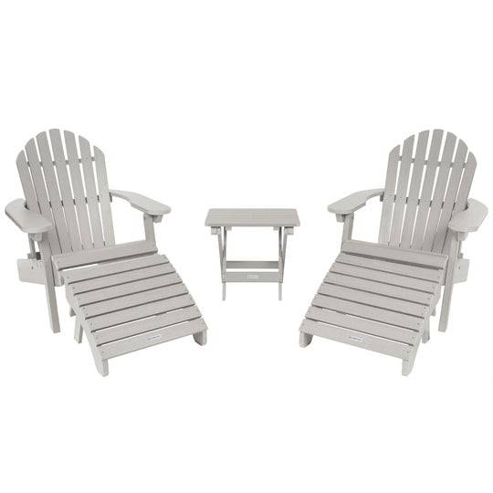 2 Hamilton Adirondack Chairs, 2 Ottomans & Side Table Kitted Sets Highwood USA Harbor Gray 