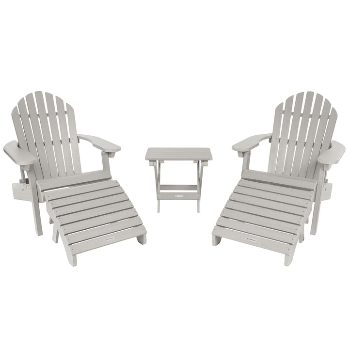 2 Hamilton Adirondack Chairs, 2 Ottomans & Side Table Kitted Sets Highwood USA Harbor Gray 