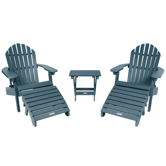 2 Hamilton Adirondack Chairs, 2 Ottomans & Side Table Kitted Sets Highwood USA Nantucket Blue 