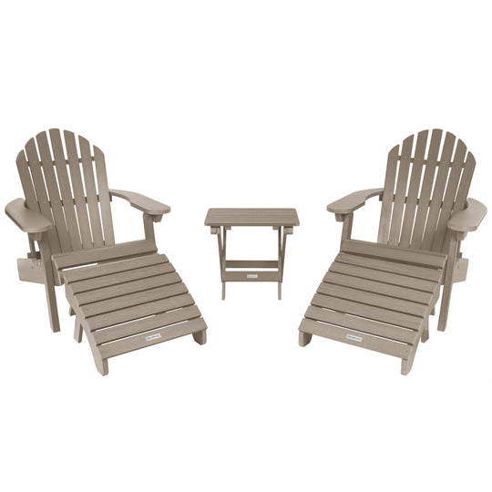 2 Hamilton Adirondack Chairs, 2 Ottomans & Side Table Kitted Sets Highwood USA Woodland Brown 