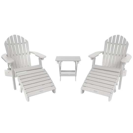 2 Hamilton Adirondack Chairs, 2 Ottomans & Side Table Kitted Sets Highwood USA White 