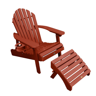 Hamilton Adirondack Chair with Ottoman & Cup Holder Adirondack Chairs Highwood USA Rustic Red 