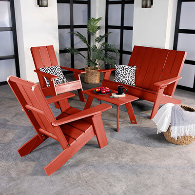 Rustic Red Italica Modern Conversation set on a patio 