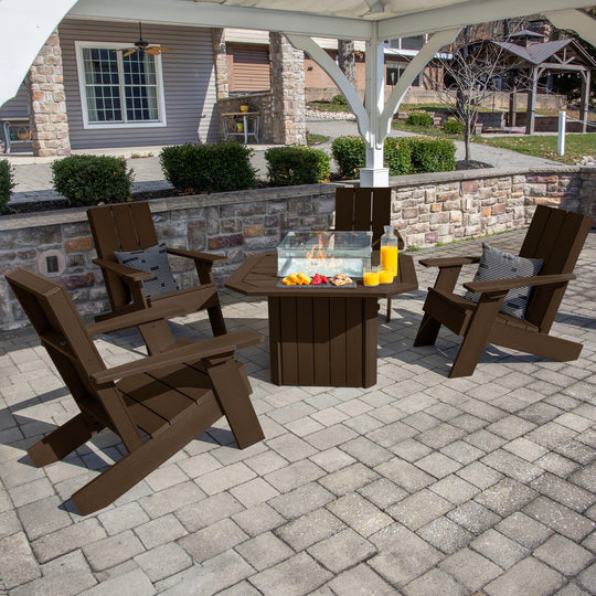 Italica Modern Adirondack 5-Piece Conversation Set with Fire Pit Table Kitted Sets Highwood USA 
