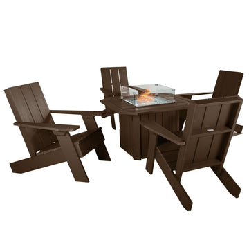 Italica Modern Adirondack 5-Piece Conversation Set with Fire Pit Table Kitted Sets Highwood USA 