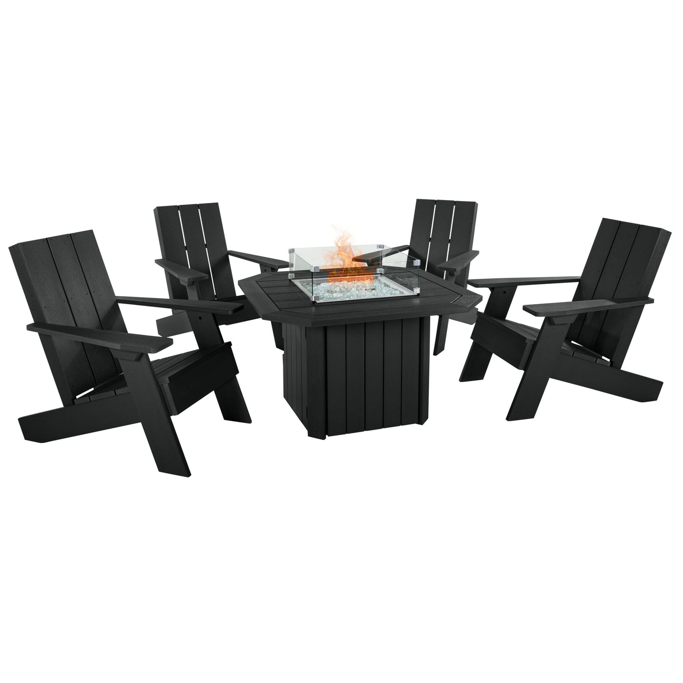 Italica Modern Adirondack 5-Piece Conversation Set with Fire Pit Table Kitted Sets Highwood USA Black 