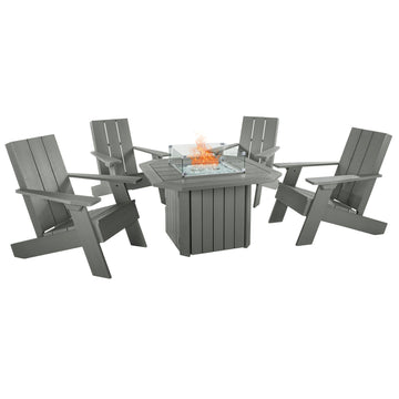 Italica Modern Adirondack 5-Piece Conversation Set with Fire Pit Table Kitted Sets Highwood USA Coastal Teak 