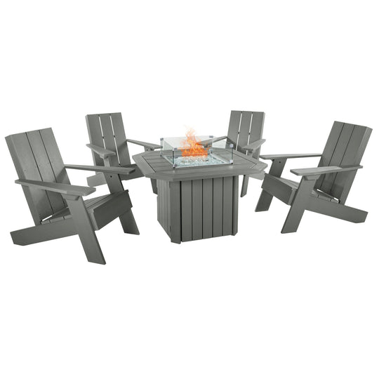 Italica Modern Adirondack 5-Piece Conversation Set with Fire Pit Table Kitted Sets Highwood USA Coastal Teak 