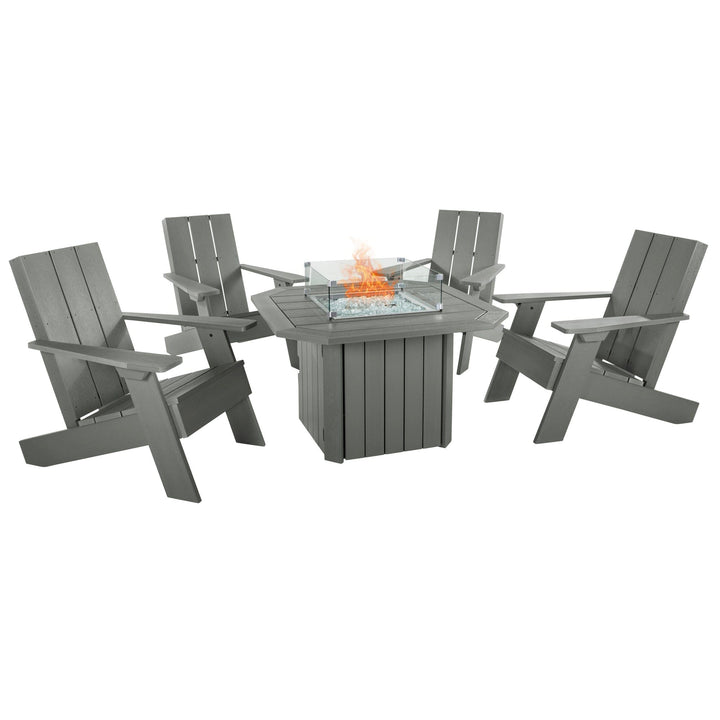 Italica Modern Adirondack 5-Piece Conversation Set with Fire Pit Table Kitted Sets Highwood USA Coastal Teak 