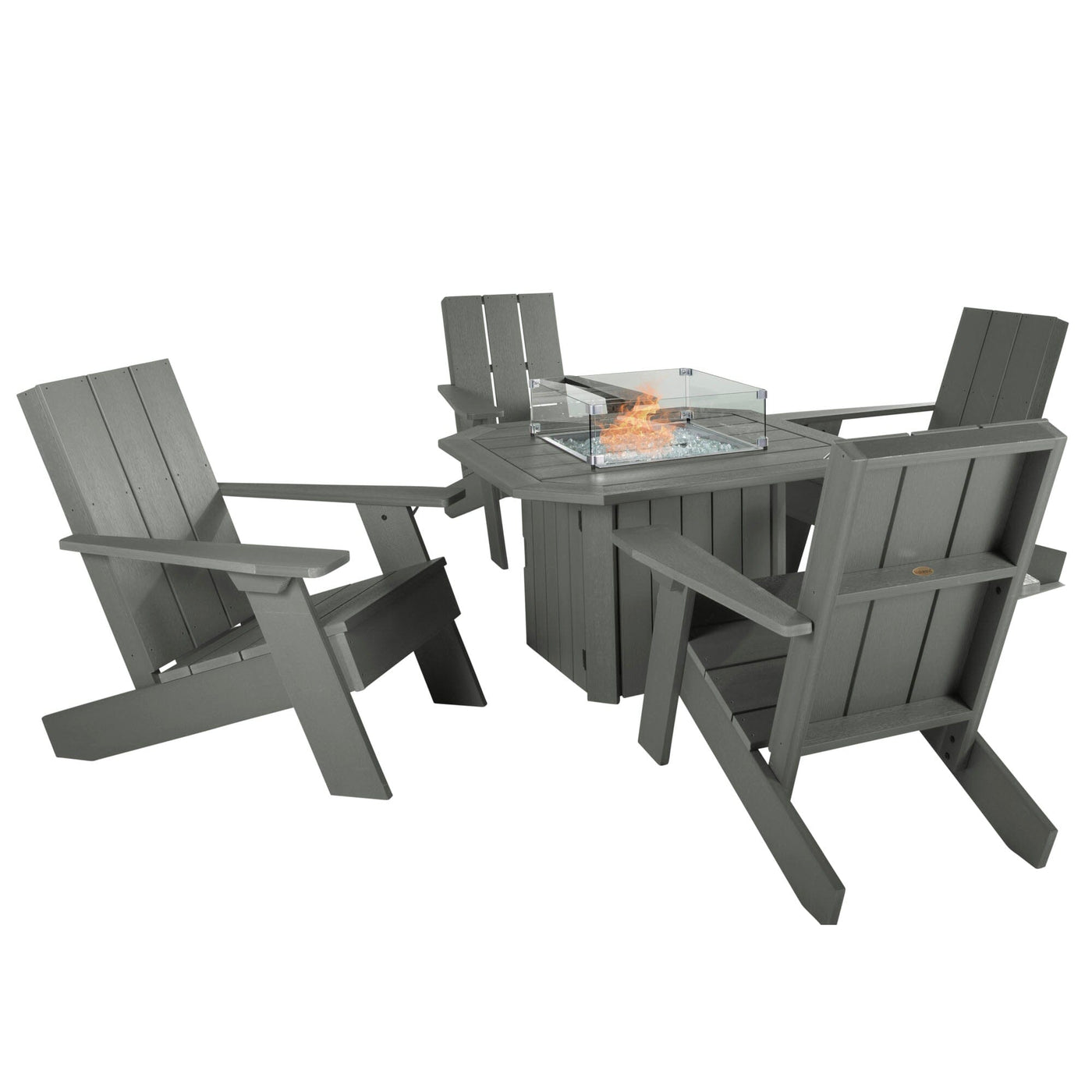 Italica Modern Adirondack 5-Piece Conversation Set with Fire Pit Table Kitted Sets Highwood USA 