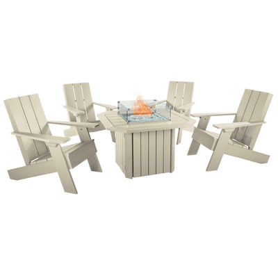 Italica Modern Adirondack 5-Piece Conversation Set with Fire Pit Table Kitted Sets Highwood USA Whitewash 