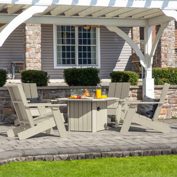 Italica Modern Adirondack 5-Piece Conversation Set with Fire Pit Table Kitted Sets Highwood USA 