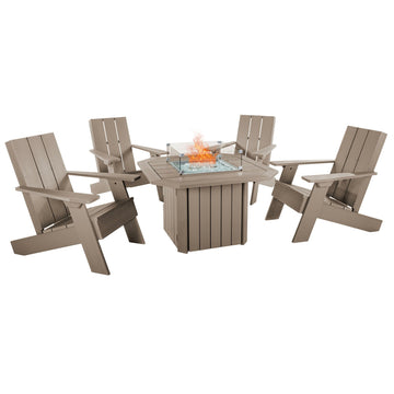 Italica Modern Adirondack 5-Piece Conversation Set with Fire Pit Table Kitted Sets Highwood USA Woodland Brown 