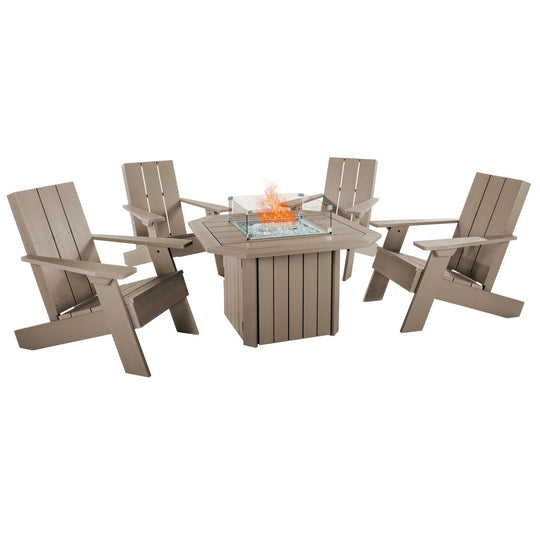 Italica Modern Adirondack 5-Piece Conversation Set with Fire Pit Table Kitted Sets Highwood USA Woodland Brown 