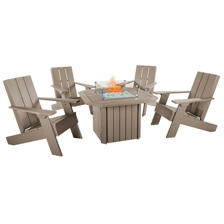 Italica Modern Adirondack 5-Piece Conversation Set with Fire Pit Table Kitted Sets Highwood USA Woodland Brown 