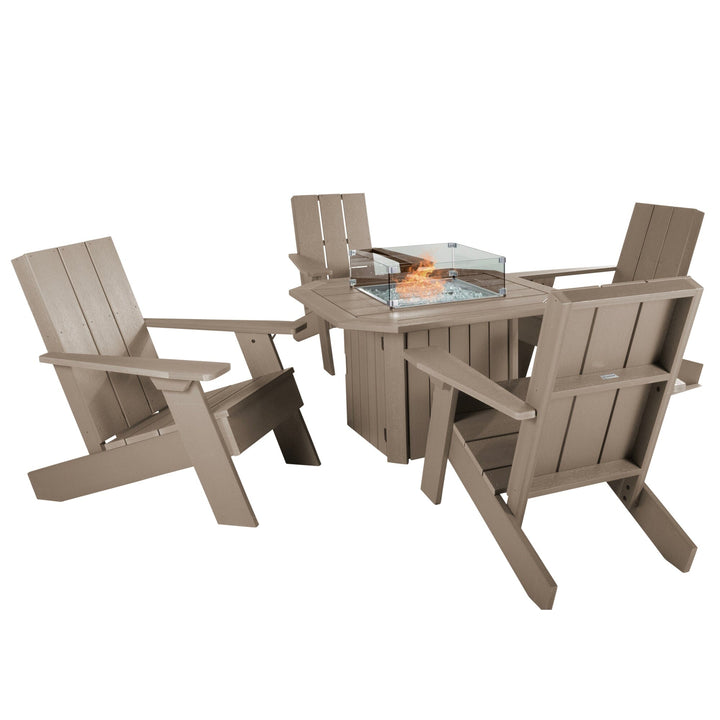 Italica Modern Adirondack 5-Piece Conversation Set with Fire Pit Table Kitted Sets Highwood USA 