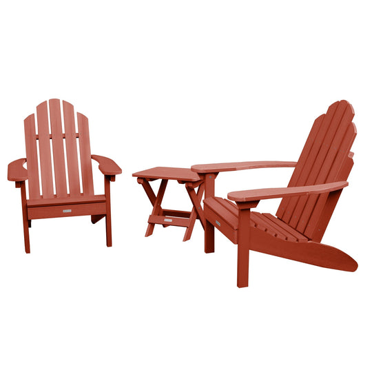 2 Classic Westport Adirondack Chairs with Folding Side Table Kitted Sets Highwood USA Rustic Red 