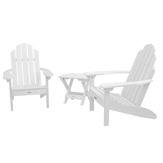 2 Classic Westport Adirondack Chairs with Folding Side Table Kitted Sets Highwood USA White 