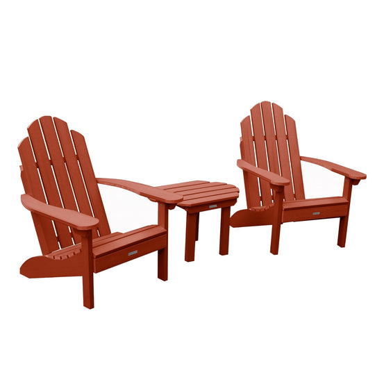 2 Classic Westport Adirondack Chairs with Westport Side Table Kitted Sets Highwood USA Rustic Red 