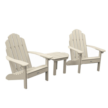 2 Classic Westport Adirondack Chairs with Westport Side Table Kitted Sets Highwood USA Whitewash 