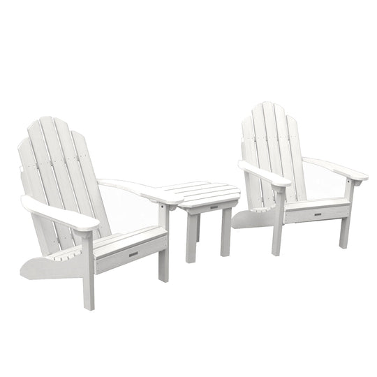 2 Classic Westport Adirondack Chairs with Westport Side Table Kitted Sets Highwood USA White 
