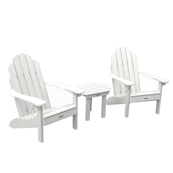 2 Classic Westport Adirondack Chairs with Westport Side Table Kitted Sets Highwood USA White 