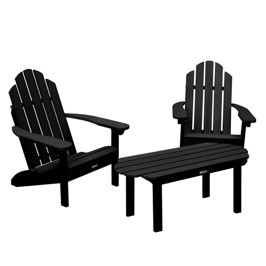 2 Westport Adirondack Chairs with 1 Westport Conversation Table Kitted Sets Highwood USA Black 
