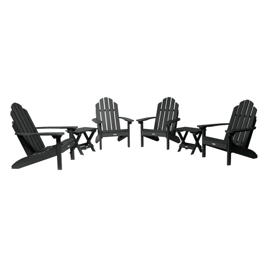 4 Classic Westport Adirondack Chairs with 2 Folding Side Tables Kitted Sets Highwood USA Black 