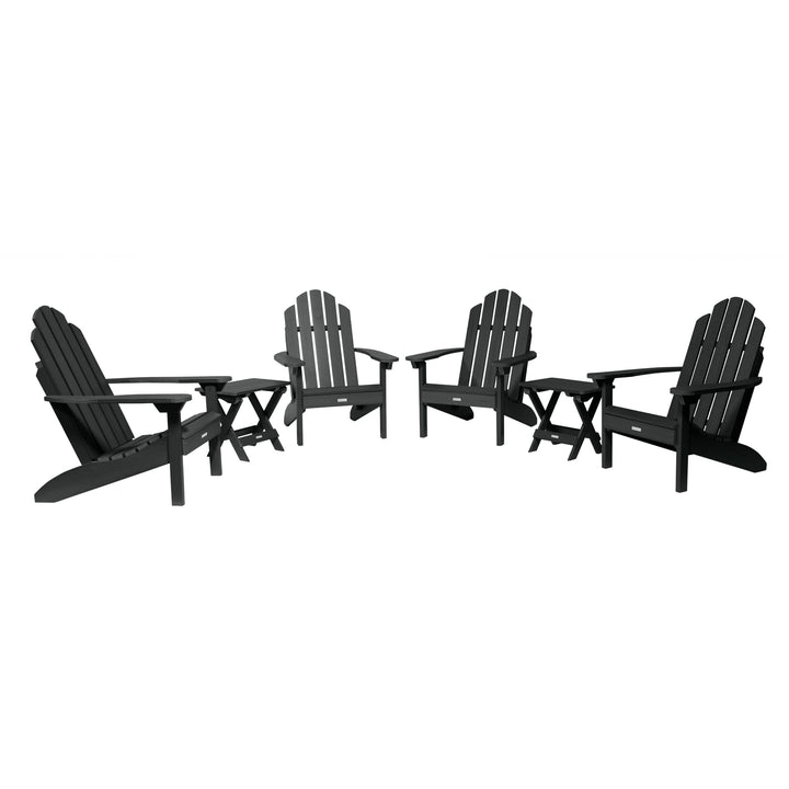 4 Classic Westport Adirondack Chairs with 2 Folding Side Tables Kitted Sets Highwood USA Black 