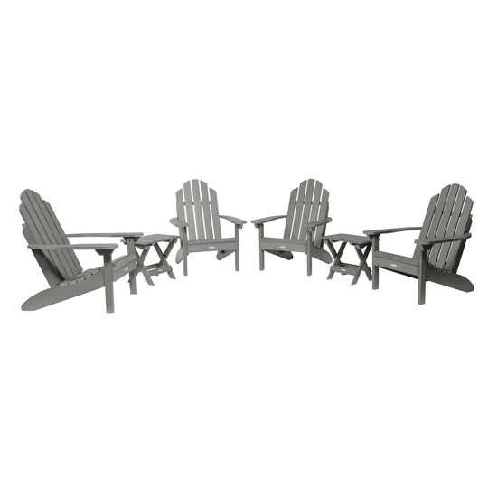 4 Classic Westport Adirondack Chairs with 2 Folding Side Tables Kitted Sets Highwood USA Coastal Teak 