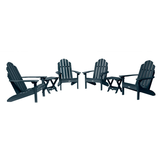 4 Classic Westport Adirondack Chairs with 2 Folding Side Tables Kitted Sets Highwood USA Federal Blue 