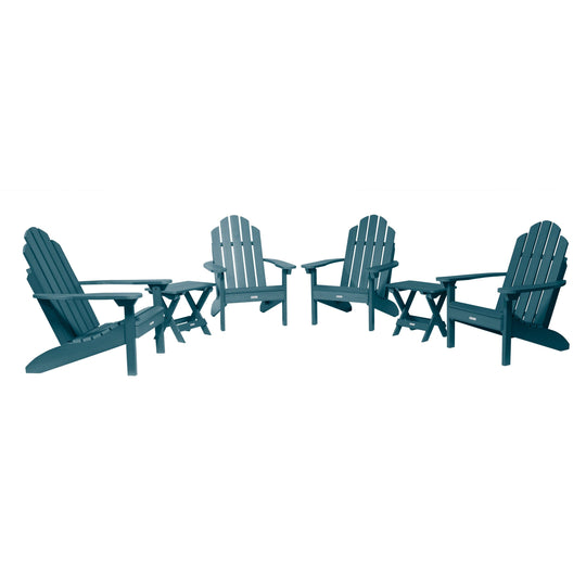 4 Classic Westport Adirondack Chairs with 2 Folding Side Tables Kitted Sets Highwood USA Nantucket Blue 