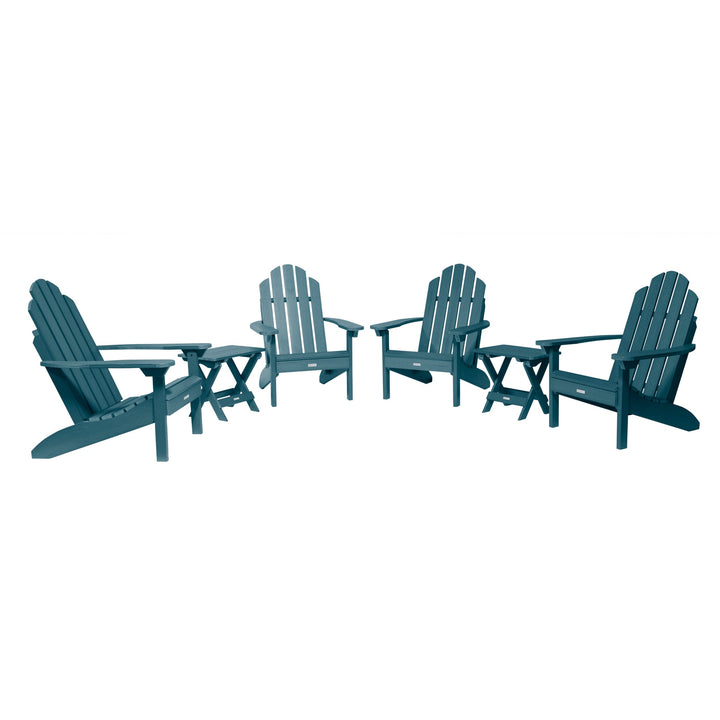 4 Classic Westport Adirondack Chairs with 2 Folding Side Tables Kitted Sets Highwood USA Nantucket Blue 