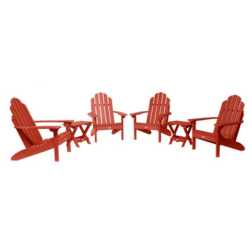 4 Classic Westport Adirondack Chairs with 2 Folding Side Tables Kitted Sets Highwood USA Rustic Red 