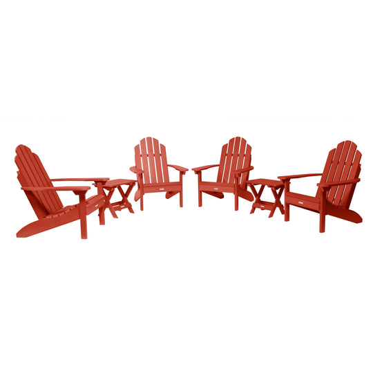 4 Classic Westport Adirondack Chairs with 2 Folding Side Tables Kitted Sets Highwood USA Rustic Red 