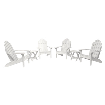 4 Classic Westport Adirondack Chairs with 2 Folding Side Tables Kitted Sets Highwood USA White 