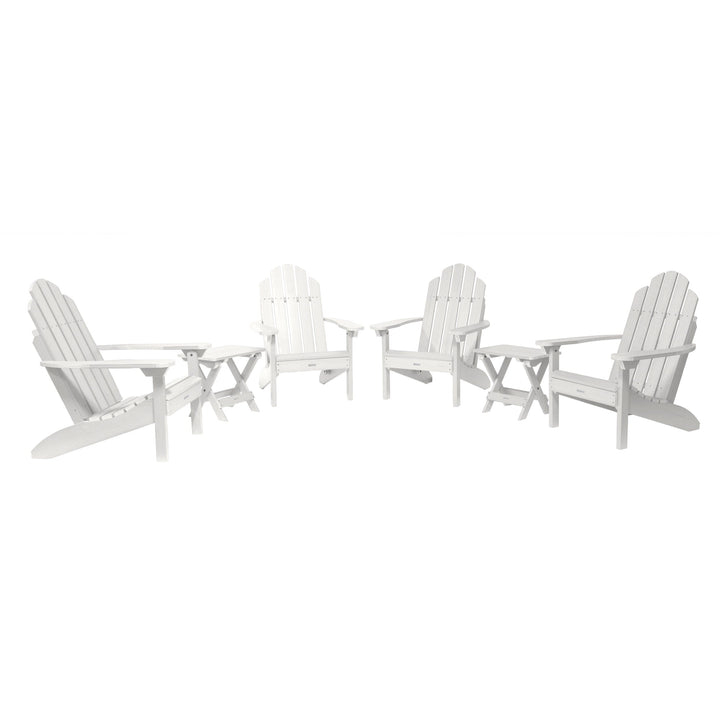 4 Classic Westport Adirondack Chairs with 2 Folding Side Tables Kitted Sets Highwood USA White 