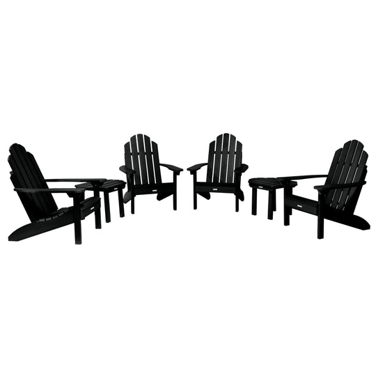4 Classic Westport Adirondack Chairs with 2 Side Tables Kitted Sets Highwood USA Black 